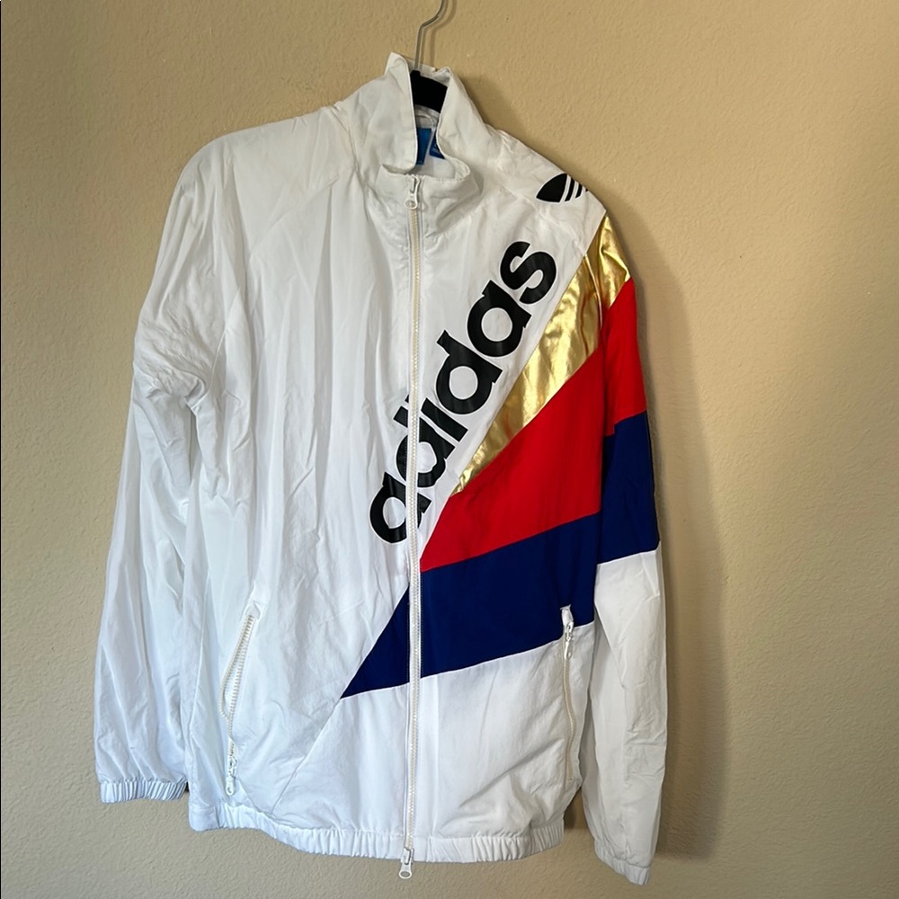 Adidas White Track Jacket Gold, Red, and Blue Design Urban Outfitters Medium - Picture 1 of 10